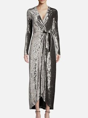 Silver Velvet Wrap Maxi Dress - Women